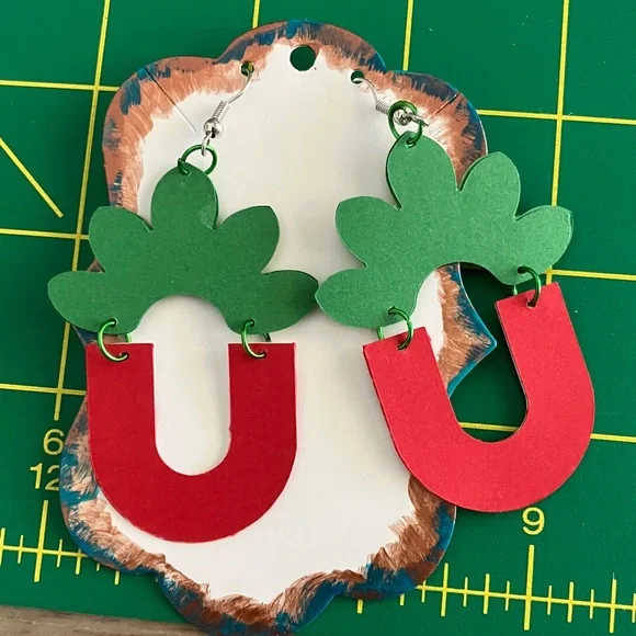 Strawberry Green and Pink Paper Earrings NWOT - Picture 2 of 3